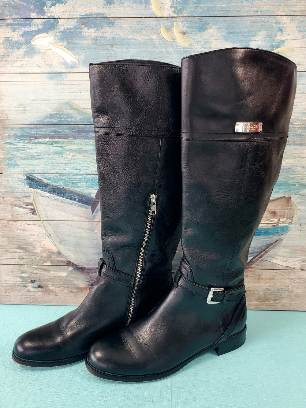 COACH Micha Wide Calf Leather Boots Black Women's Size 7.5B